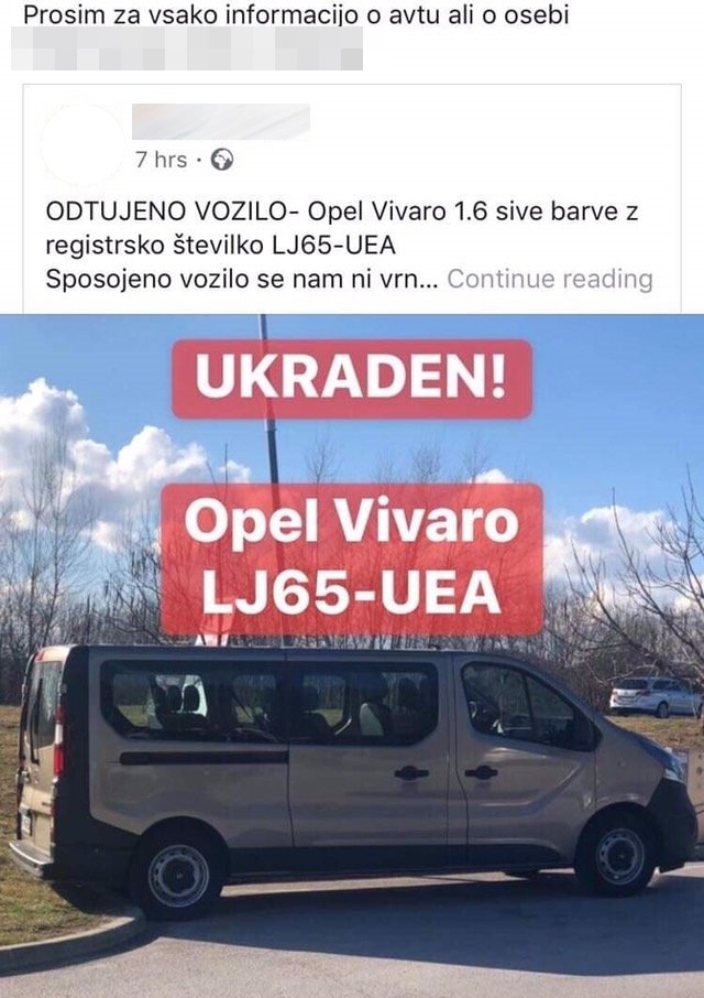 Fotografija: Kombi so iskali v Sloveniji, bil je na Hrvaškem. FOTO: Facebook