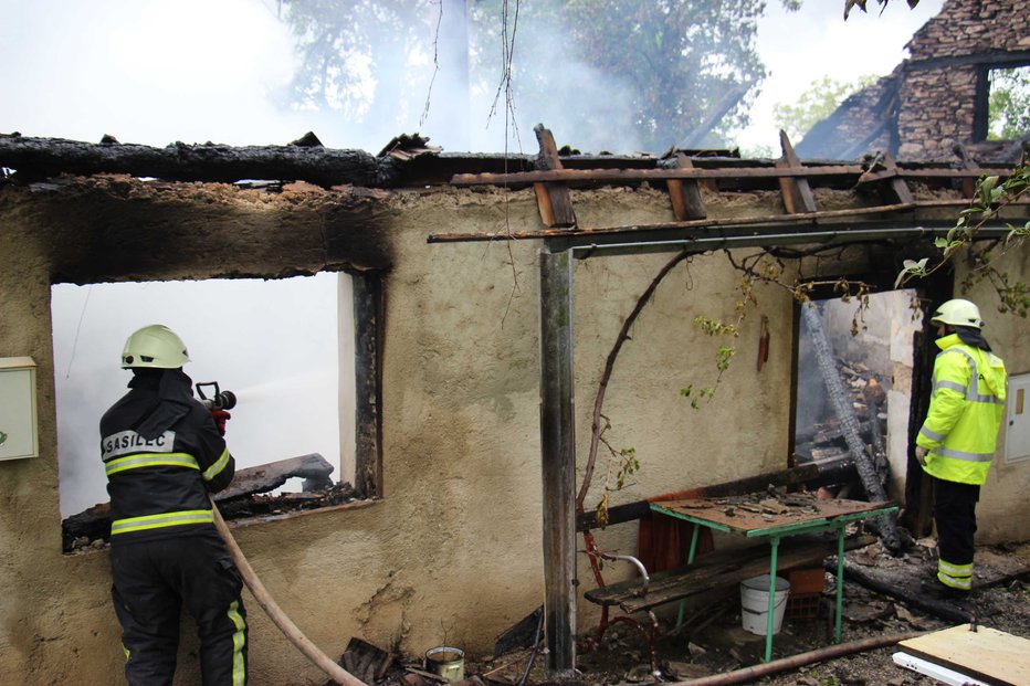 Fotografija: Z ognjenimi zublji so se spopadli gasilci PGD Veliki Trn in poklicni gasilci PGE Krško. FOTO: Tanja Jakše Gazvoda