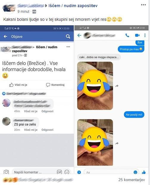Perverznež ji je poslal fotografijo svojega penisa. FOTO: Facebook