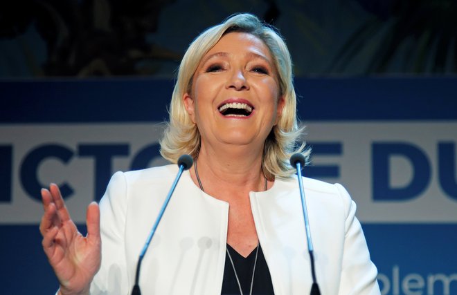 French far-right National Rally (Rassemblement National) party leader Marine Le Pen reacts after the first results in Paris, France, May 26, 2019. REUTERS/Charles Platiau FOTO: Charles Platiau Reuters