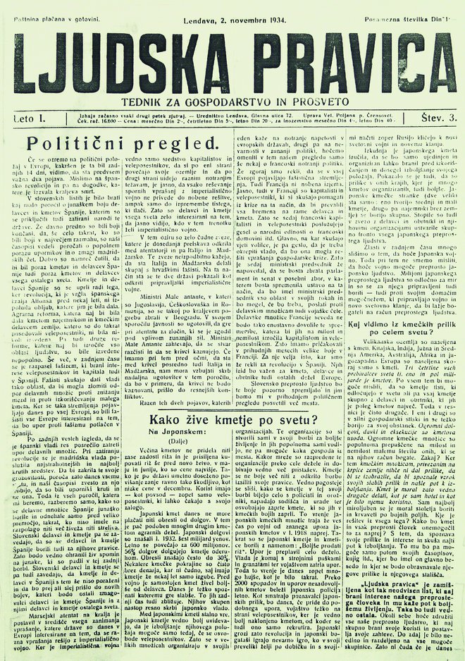 V Lendavi so 5. 10. 1934 natisnili prvo številko Ljudske pravice.