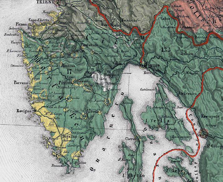 Fotografija: Jezikovna podoba Istre leta 1855 po Karlu Czoernigu Vir: Wikipedija