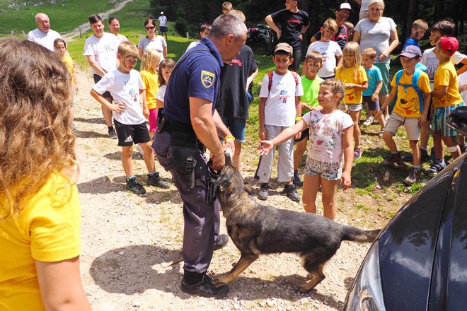 Navdušilo jih je, kaj vse zna policijski službeni pes. FOTO: Vili Vogelnik