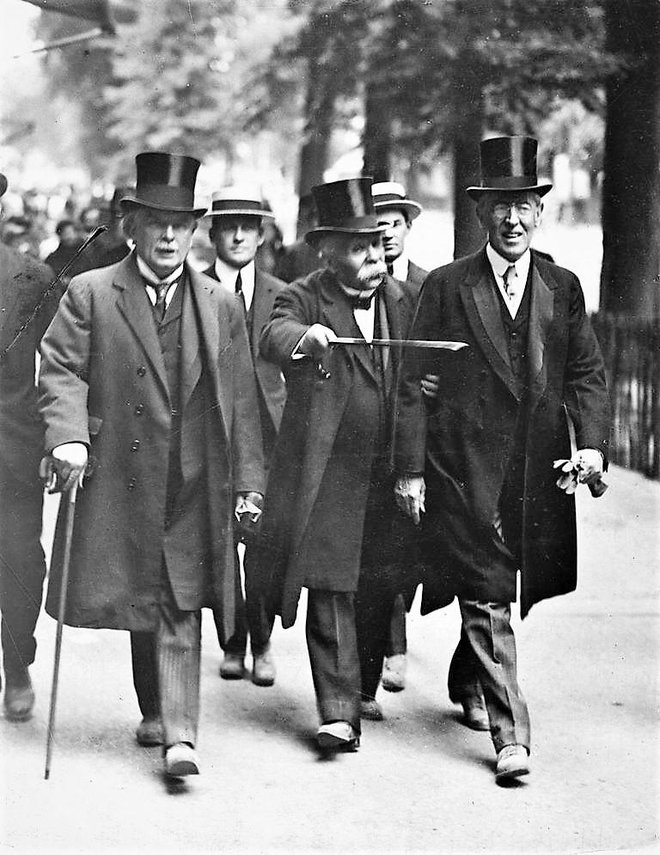 Lloyd George, Clemenceau in Wilson s spremstvom na sprehodu FOTO: Wikipedija