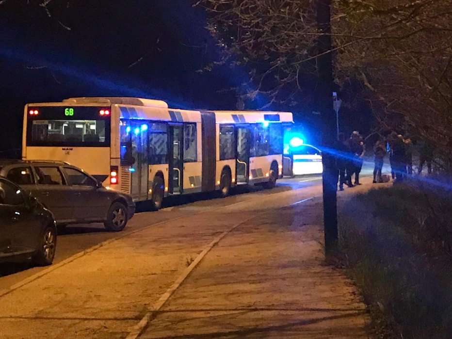 Fotografija: Policija je avtobus ustavila na Barjanski cesti. FOTO: Delo