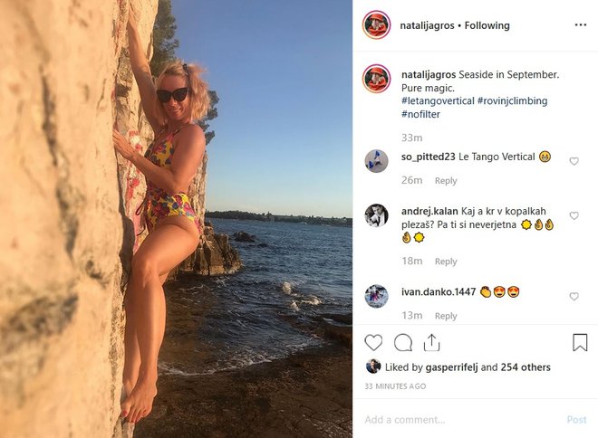 Objava Natalije Gros z dopusta. FOTO: Instagram, posnetek zaslona