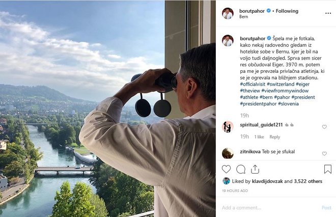Borut Pahor na službenem potovanju v Švici o privlačni atletinji. FOTO: Instagram, posnetek zaslona