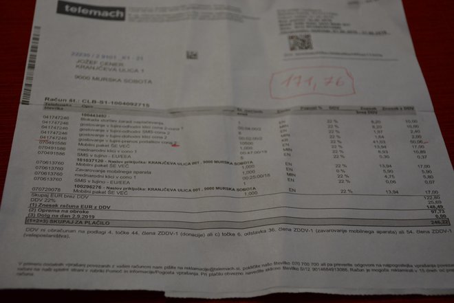 Cenerjeva sta tokrat odštela tuj znesek in plačala »le« 171,76 evra. FOTO: Oste Bakal