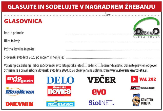 Glasovnica izbora slovenski avto leta 2020.