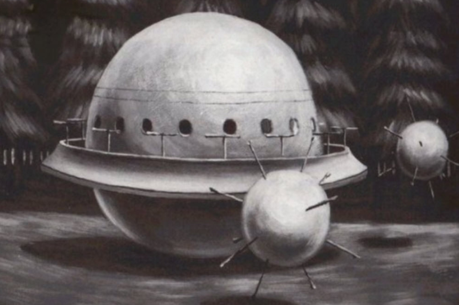 Takole je Robert Taylor narisal vesoljsko ladjo, ki jo je videl novembra 1979.