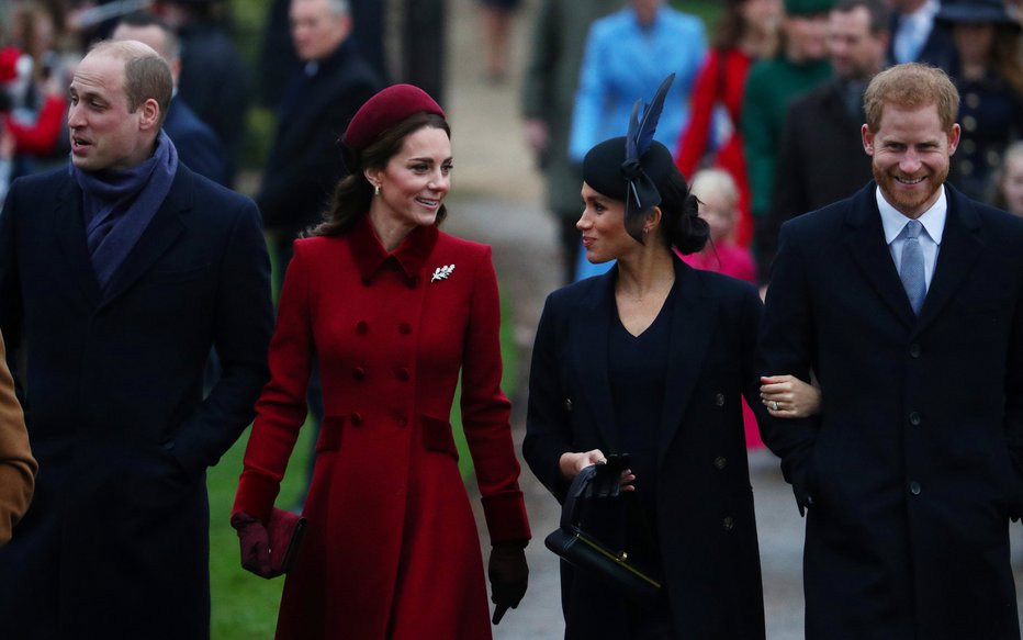 Fotografija: Princ William, vojvodinja Kate, vojvodinja Meghan in princ Harry. FOTO: Hannah Mckay, Reuters