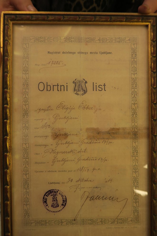 Obrtni list Eligija Ebra iz leta 1919 FOTO: JANEZ PETKOVŠEK