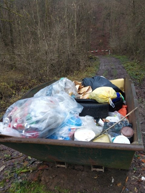 Zabojnik ob jezeru Pristava, poln žurerskih ostankov in gradbenih odpadkov FOTO: FRANCI KOLENC