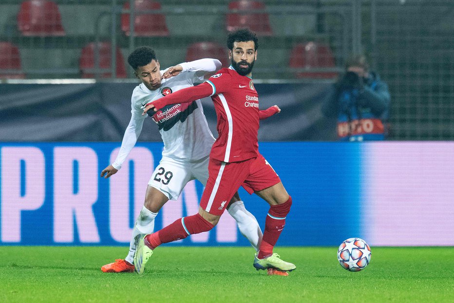 Fotografija: Mohamed Salah je na Danskem izboljšal kar dva rekorda Liverpoola v ligi prvakov. Bo Amstrup/AFP