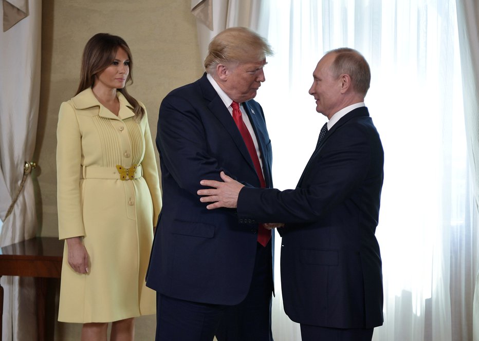 Fotografija: Vladimir Putin, Donald Trump in Melania Trump v Helsinkih. FOTO: Sputnik, Reuters