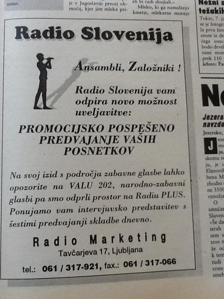 Fotografija: Plačan oglas Radia Slovenija. FOTO: DEJAN VODOVNIK