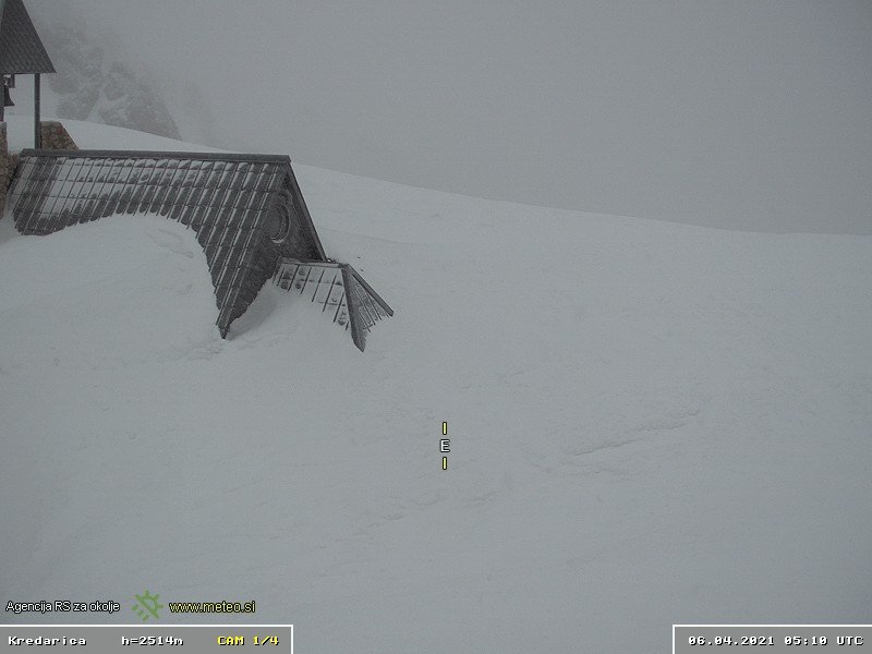 Fotografija: Na Kredarici je 325 centimetrov snega, pet centimetrov ga je zapadlo v zadnjih 12 ura. FOTO: Arso