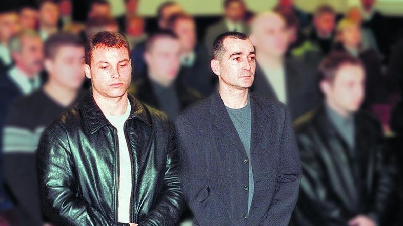 Fotografija: Aleksander Vrbnjak in Zvonko Hajšek na sojenju pred dobrimi dvajsetimi leti FOTO: Arhiv