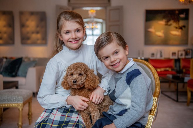 Princesa Estelle in princ Oscar sta otroka švedske princese Victorie, ki bo nekega dne nasledila prestol. Ob Estellinem devetem rojstnem dnevu je petletni Oscar z veseljem poziral z družinskim kužkom Riom.
