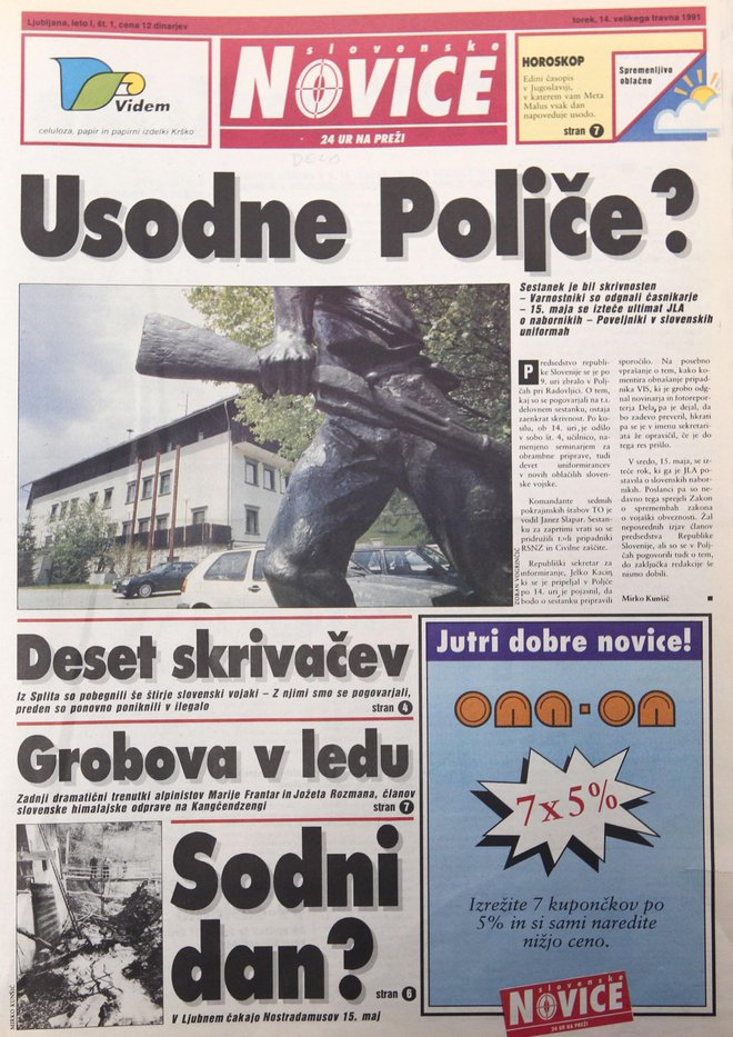 Prva izdaja Slovenskih novic. FOTO: Arhiv S. N.