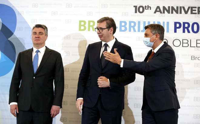 Zoran Milanović, Aleksandar Vučić in Borut Pahor na srečanju voditeljev pobude Brdo-Brioni. FOTO: Matej Družnik