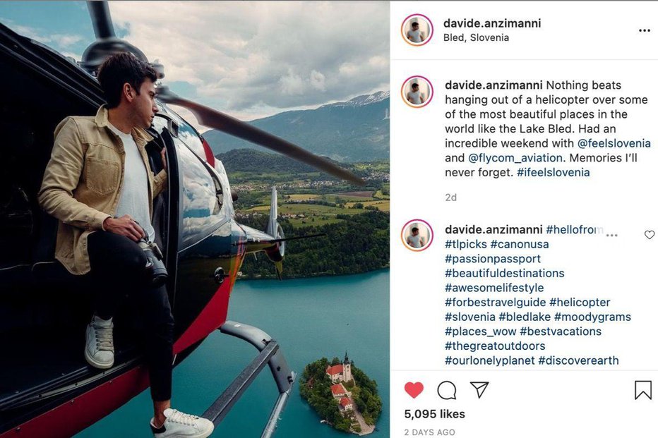 Fotografija: Zaželel si je, da bi našo čudovito deželo videl s helikopterja, saj je bila to njegova največja želja. FOTO: Davide Anzimanni/Instagram
