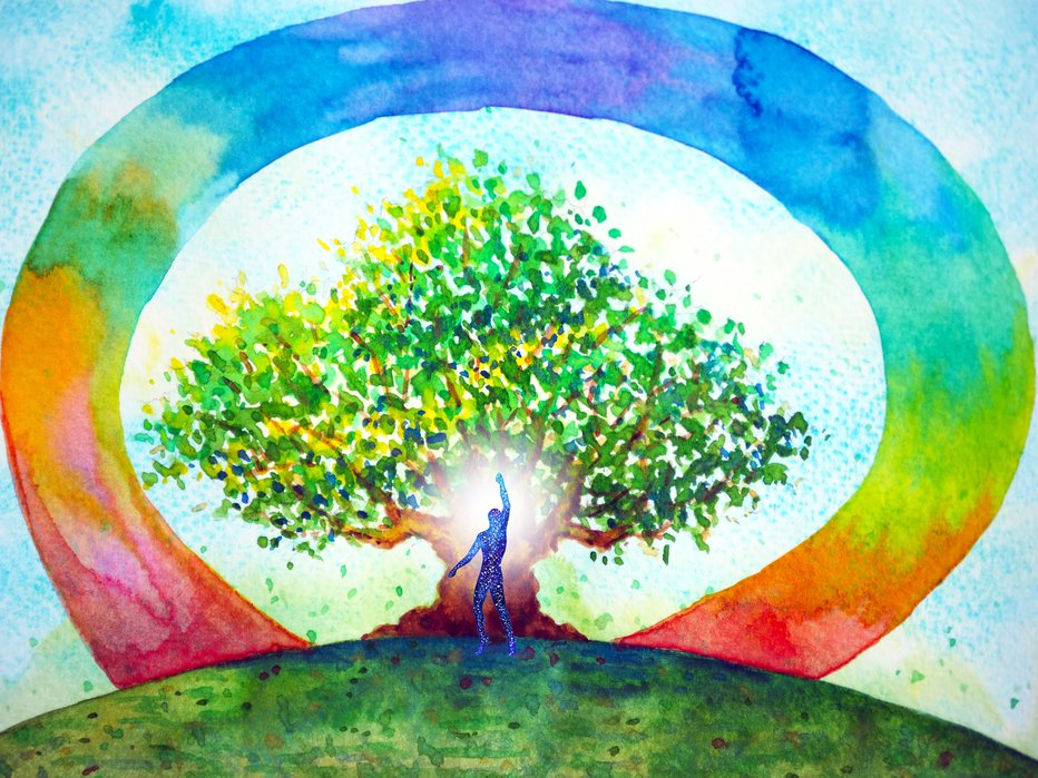 Fotografija: human meditate mind mental health yoga chakra spiritual healing abstract energy meditation connect the universe power watercolor painting illustration design drawing art