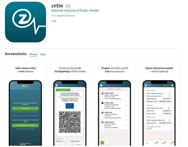 Z mobilno aplikacijo zVem lahko enostavno dostopate do evropskega digitalnega covidnega potrdila. FOTO: Zaslonski posnetek