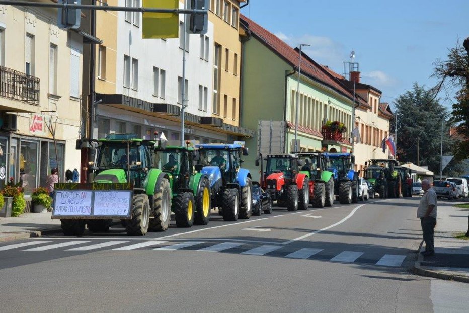 Fotografija: Danes so slovenski kmetje s kakšnimi 60 traktorji v Gornji Radgoni protestirali proti kmetijski politiki. FOTO: Oste Bakal