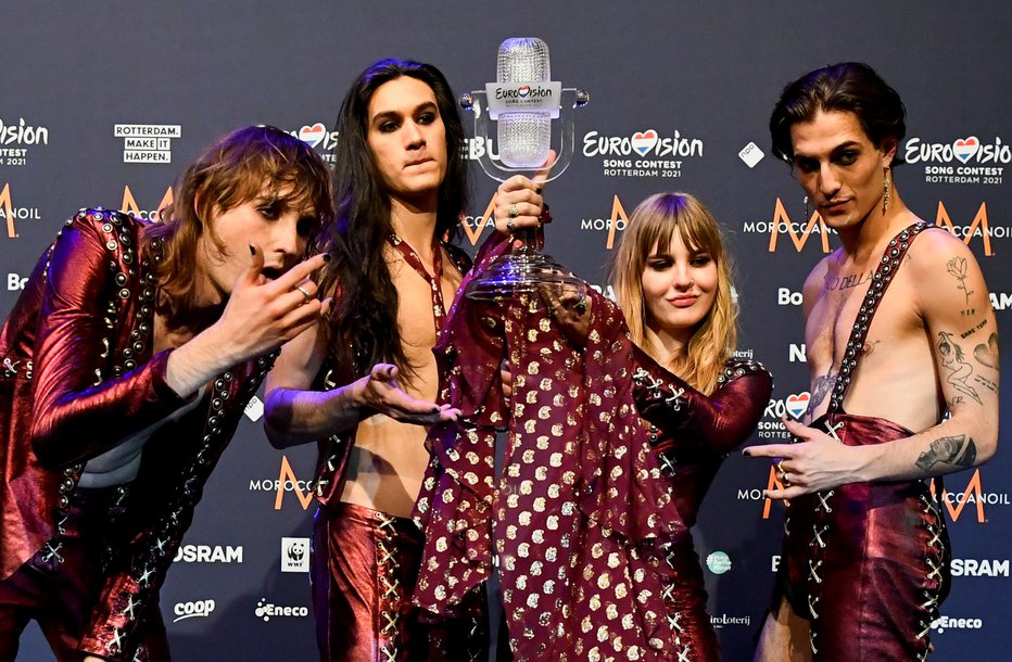 Fotografija: Skupina Måneskin je zmagala letos na Evroviziji. FOTO: Piroschka Van De Wouw, Reuters