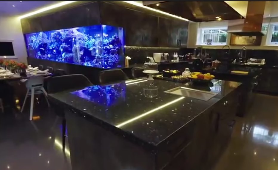 Fotografija: Kuhinjo krasi veličasten akvarij.
