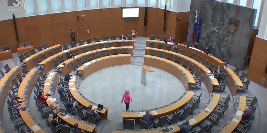 Fotografija: V dvorani je bilo manj kot 20 poslancev. FOTO: RTV Slovenija, posnetek zaslona
