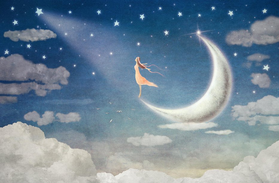 Fotografija: Girl on moon  admires  the night sky  - illustration art