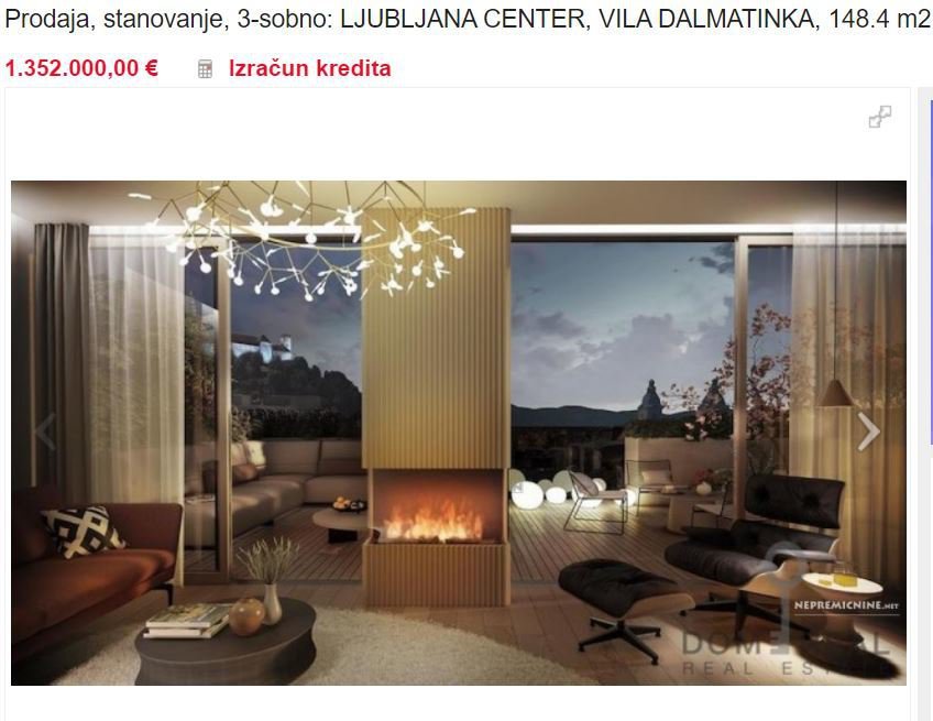Fotografija: Gre za večje trisobno stanovanje s funkcionalnim tlorisom, dobro razporeditvijo prostorov in veliko teraso s pogledom na Ljubljanski grad. V kletni etaži ima shrambo in dve parkirni mesti. FOTO: Zaslonski posnetek
