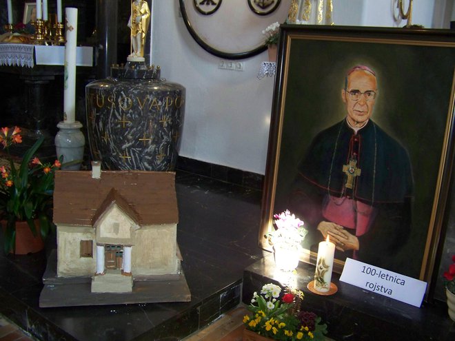 Portret škofa dr. Jožefa Smeja in maketa njegove rojstne hiše
