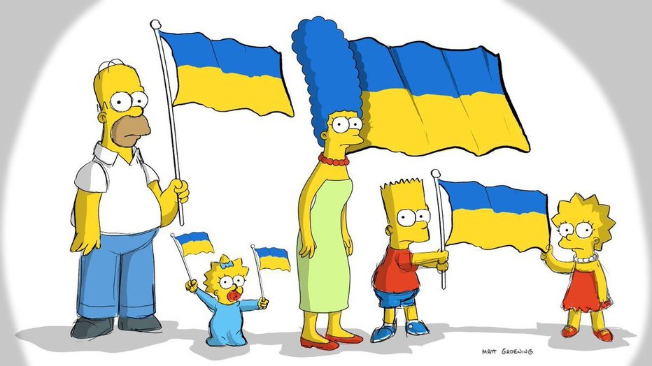 Fotografija: Tudi Simpsonovi čutijo in stojijo z Ukrajino. FOTO: Twitter
