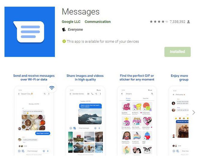 Aplikacija Messages. FOTO: Google Play, zaslonski posnetek
