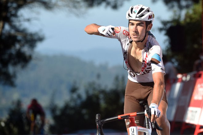 Clement Champoussin se je v 20. etapi Vuelte veselil izjemne zmage. FOTO: Miguel Riopa/AFP