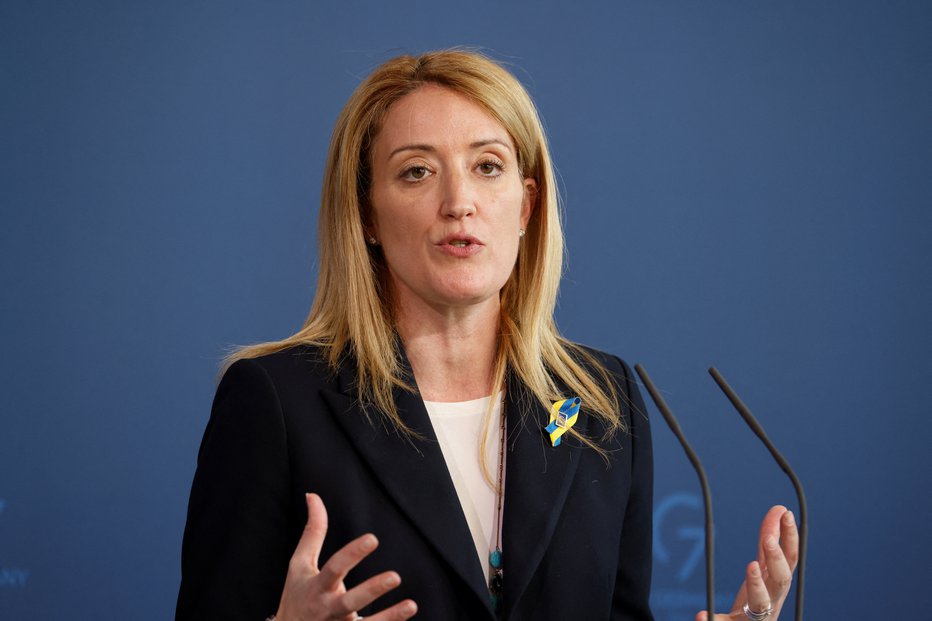 Fotografija: Predsednica Evropskega parlamenta Roberta Metsola. FOTO: Michele Tantussi, Reuters
