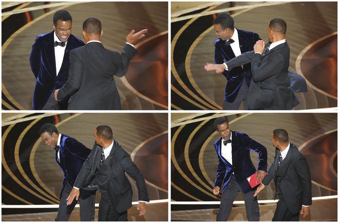 Will Smith je Chrisu Rocku prisolil klofuto. FOTO: Brian Snyder, Reuters
