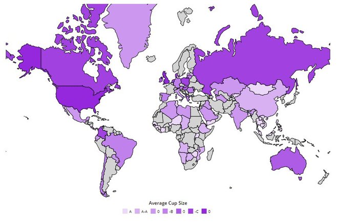 Zemljevid ženskega oprsja. FOTO: Worldpopulationreview.com, Zaslonski posnetek
