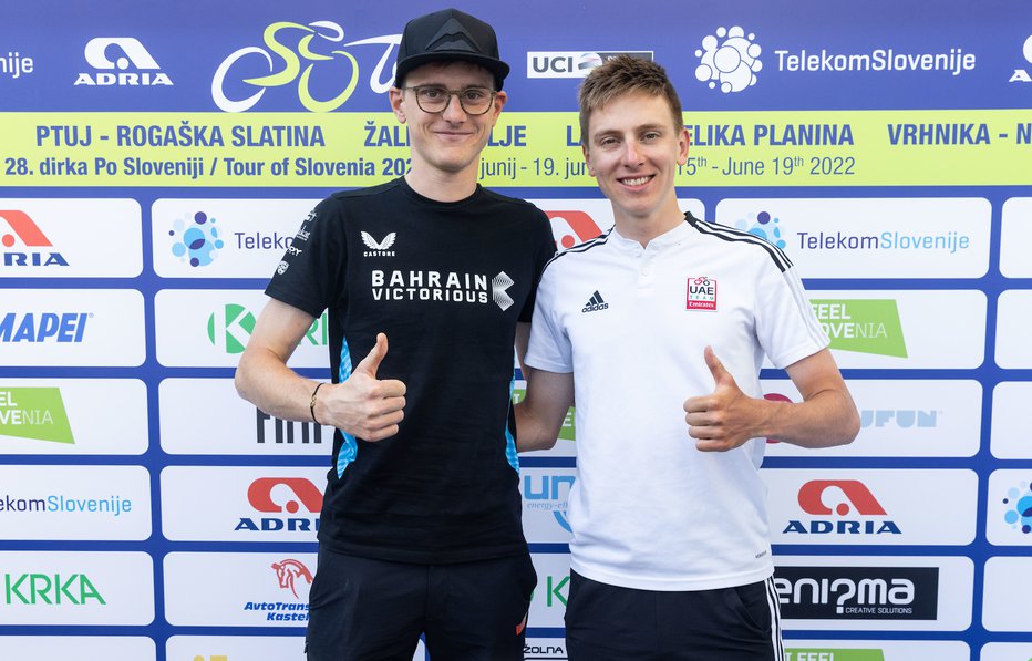 Fotografija: Matej Mohorič (levo) in Tadej Pogačar sta prva zvezdnika dirke po Sloveniji. FOTO: Vid Ponikvar/Sportida
