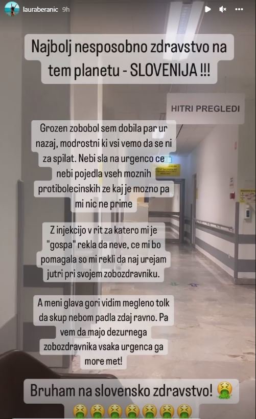 Razočarana nad slovenskim zdravstvom. FOTO: Instagram
