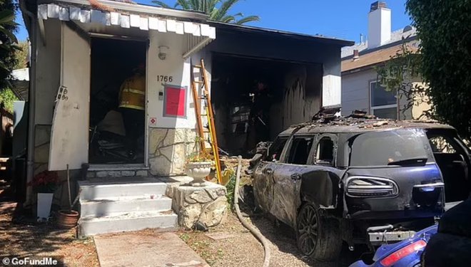 Avto in hišo, v katero je trčila, je požrl ogenj. FOTO: Gofundme
