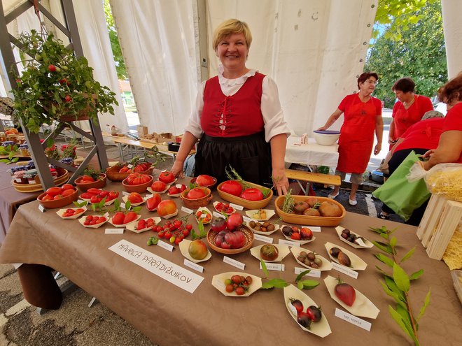 Članice Društva kmetic Šentjernej so poskrbele za razstavo paradižnikov, cela mavrica jih je bila. Foto: Tanja Jakše Gazvoda
