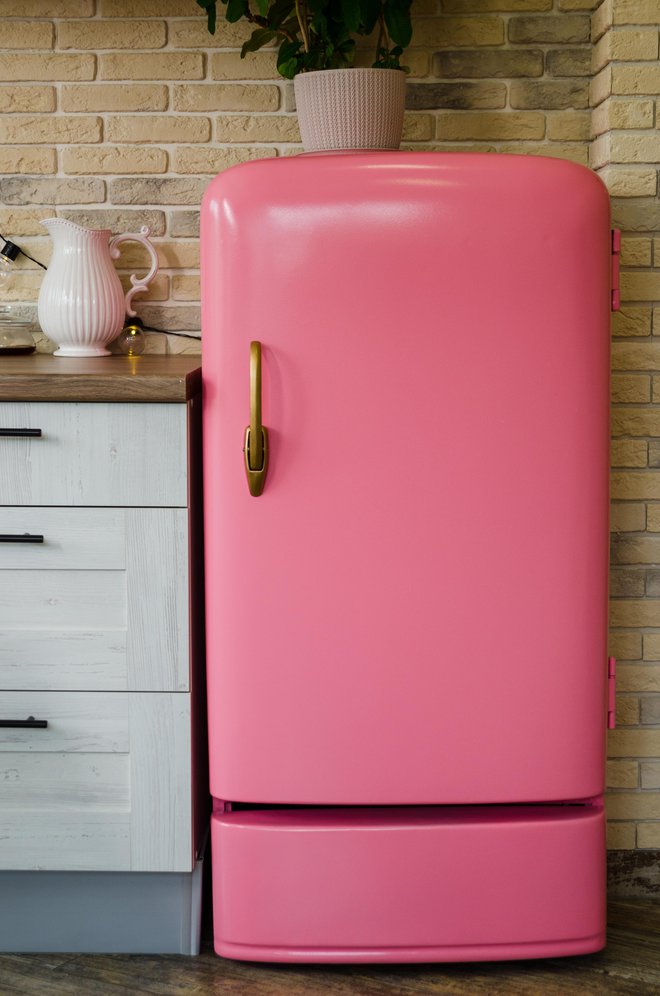 Retro rožnat hladilnik bi si morali omisliti vsi oboževalci barbike. FOTO: Irina Laur, Getty Images