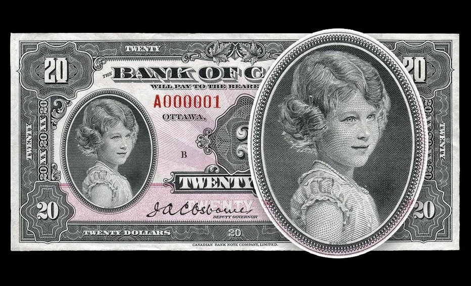 Fotografija: Prva podoba osemletne Elizabete na bankovcu za 20 kanadskih dolarjev iz leta 1935 Foto: Getty Images

