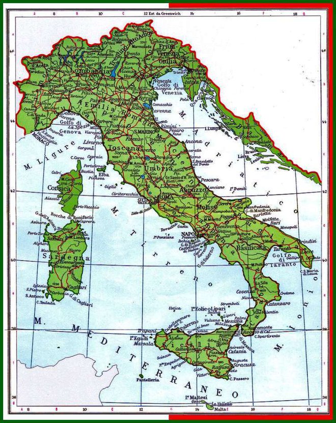 Na spletni strani italijanskih nacionalistov so objavili zemljevid, na katerem Italija sega globoko v Slovenijo in na Hrvaško. FOTO: zaslonski posnetek
