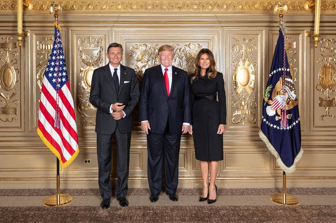 Borut Pahor z Donaldom in Melanio Trump. FOTO: Uprs
