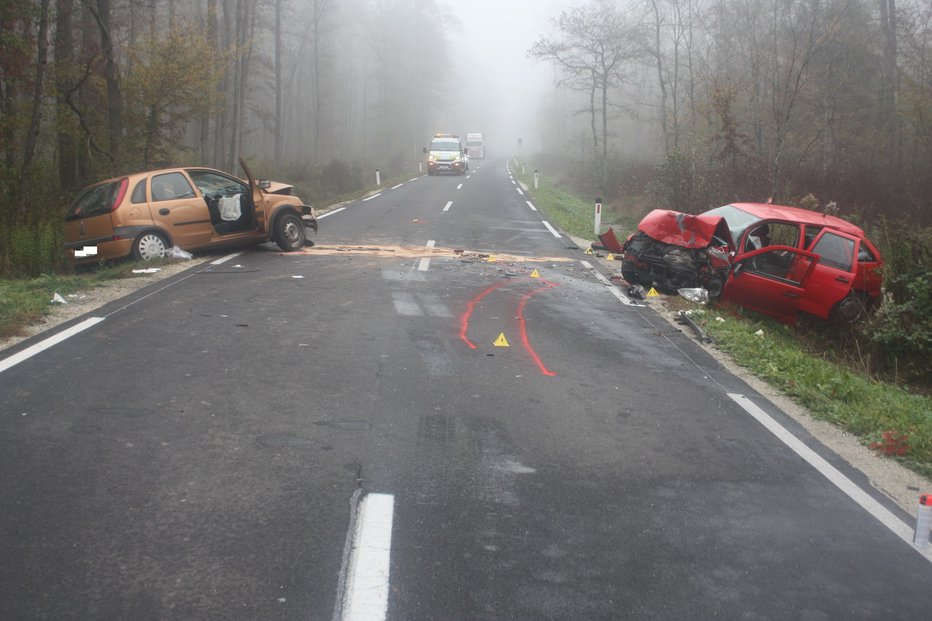 Fotografija: Posledice hude nesreče pri naselju Bukošek. FOTO: PP Brežice
